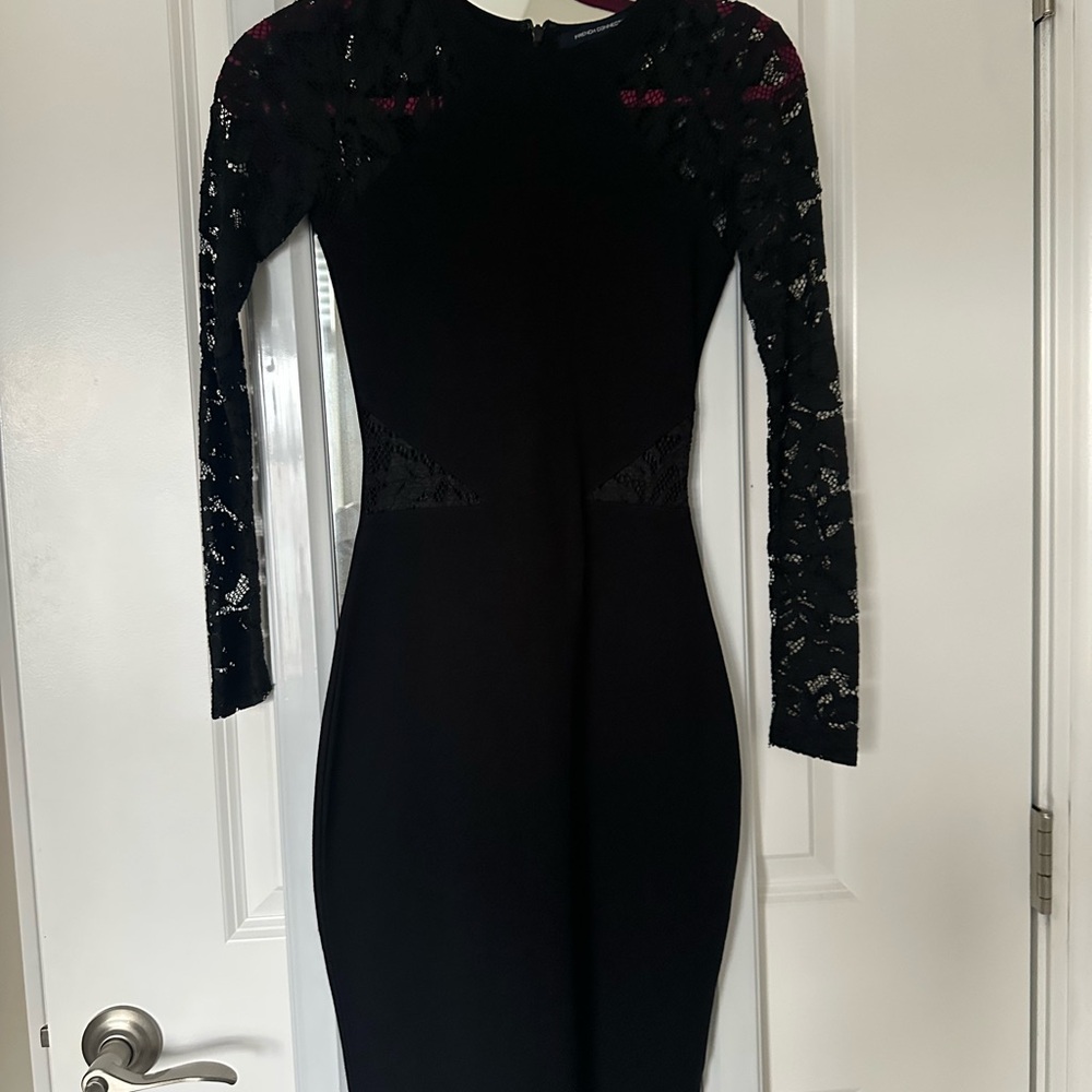 French Connection Black Dress with Lace Sleeves